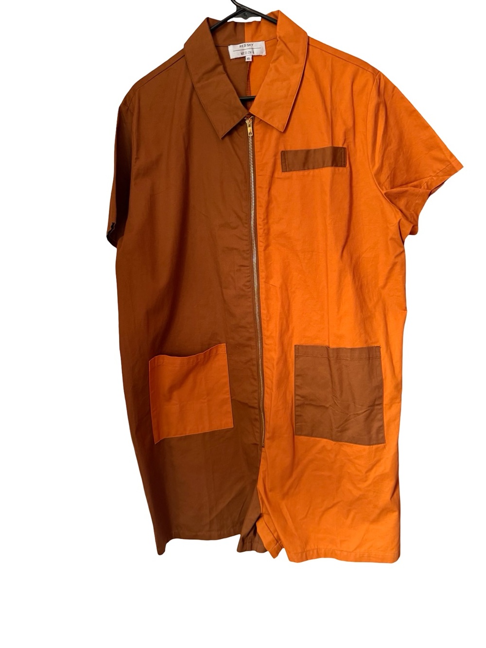 Two-Tone Orange Short Sleeve Utility Romper by REDSKY